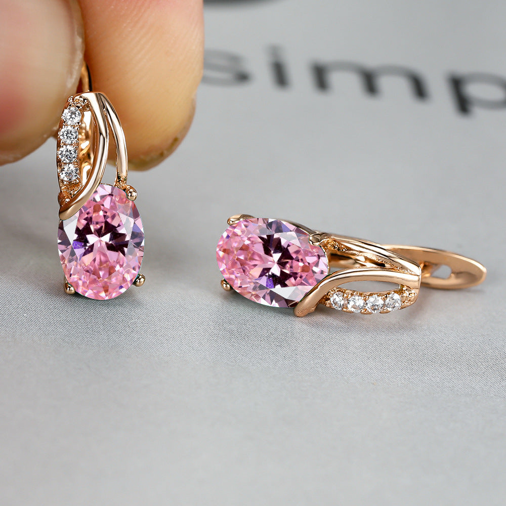 Champagne Gold Zircon Ear Clips – Diamond-Cut Copper Huggie Earrings for Women