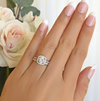 Silver Square Diamond Couple Ring Set