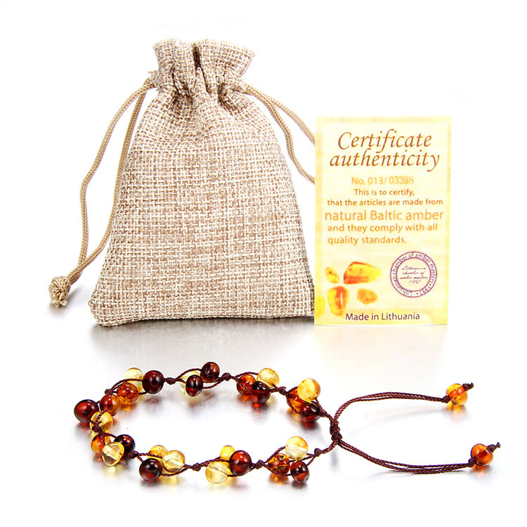 Natural Amber Hand-Woven Bracelet – Geometric Women's Jewelry