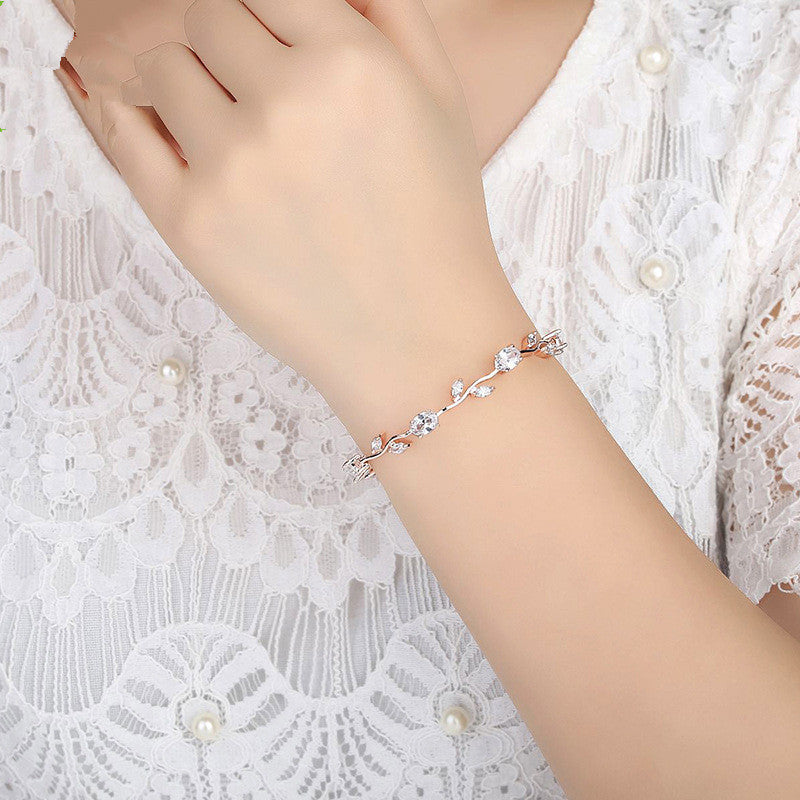 Crystal Zircon Tennis Bracelet – Rose Gold Plated, Egg-Cut & Marquise Stones, Women's