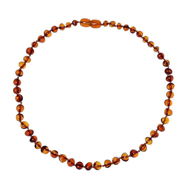 Natural Amber Bead Necklace – Geometric Ball Chain, Unisex