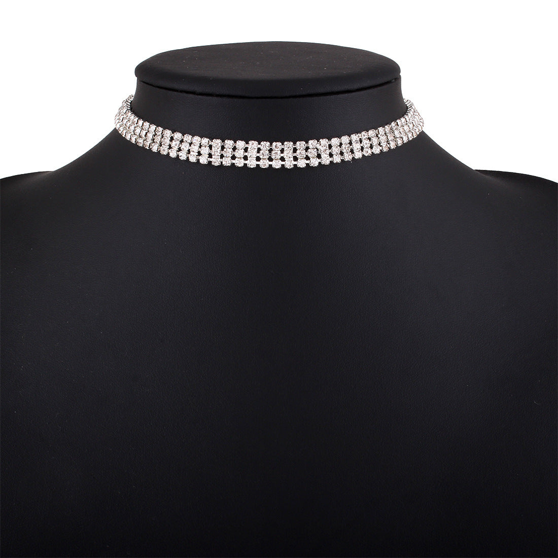 Multi-Row Rhinestone Choker Necklace – Gold & Silver