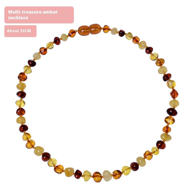 Natural Amber Bead Necklace – Geometric Ball Chain, Unisex