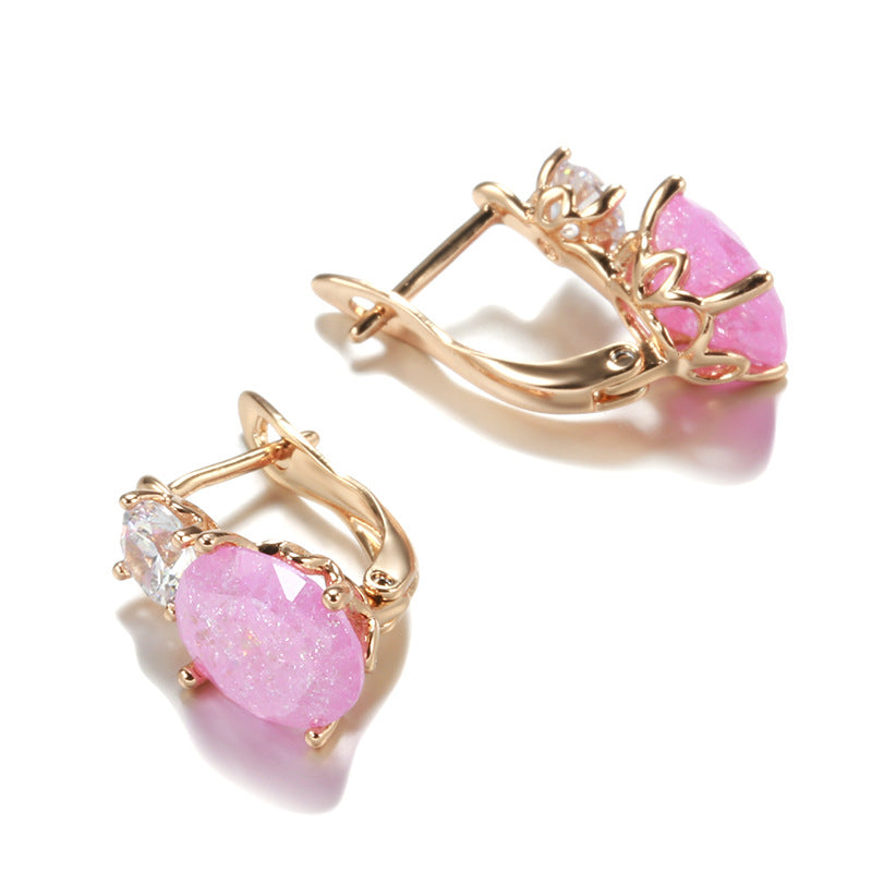 Rose Gold Sweet Peach Zircon Earrings – Copper Flower Drop Earrings for Women