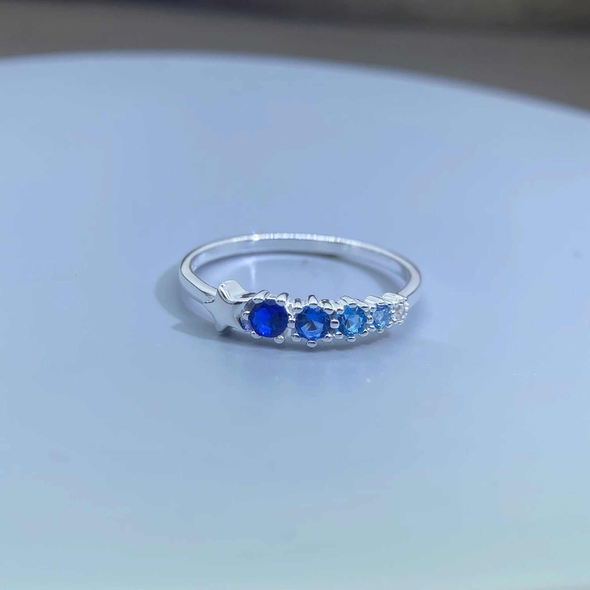 925 Silver Star Zircon Ring – Women’s White Gold