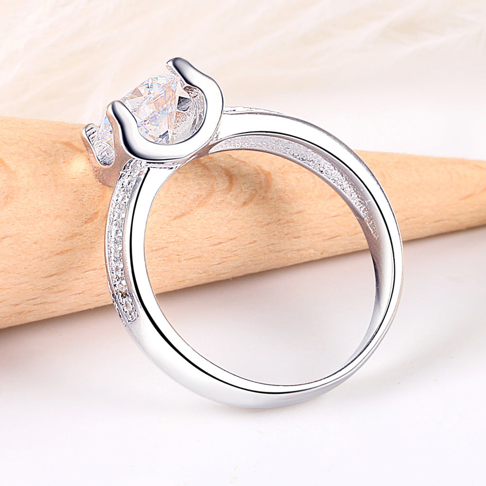 925 Silver European U-Shape Ring – Gem Inlay