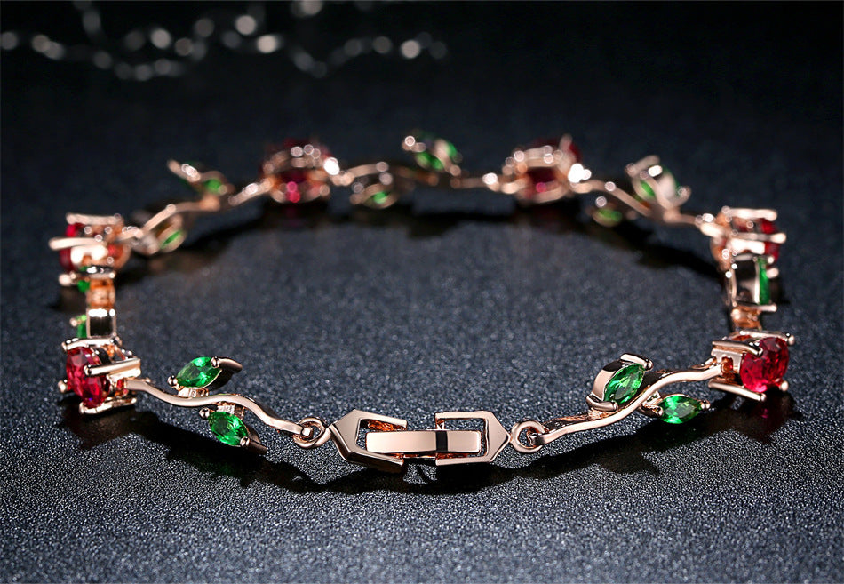 Crystal Zircon Tennis Bracelet – Rose Gold Plated, Egg-Cut & Marquise Stones, Women's