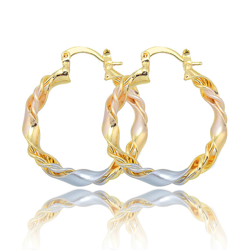 Gold Twisted Rope Hoop Earrings – Electroplated Copper Tarnish-Free Luxury Jewelry for Women