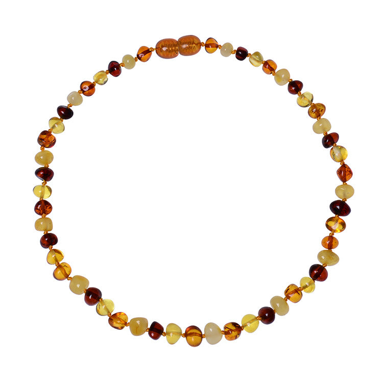 Natural Amber Bead Necklace – Geometric Ball Chain, Unisex