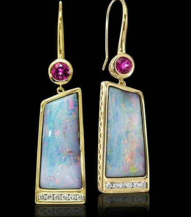 Retro Rose Quartz Drop Earrings – Gold-Plated Brass Ear Hooks for Women