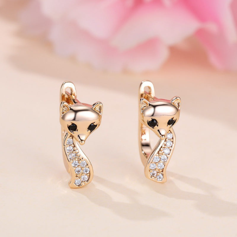 Champagne Gold Fox Ear Clip with White Diamond Accents