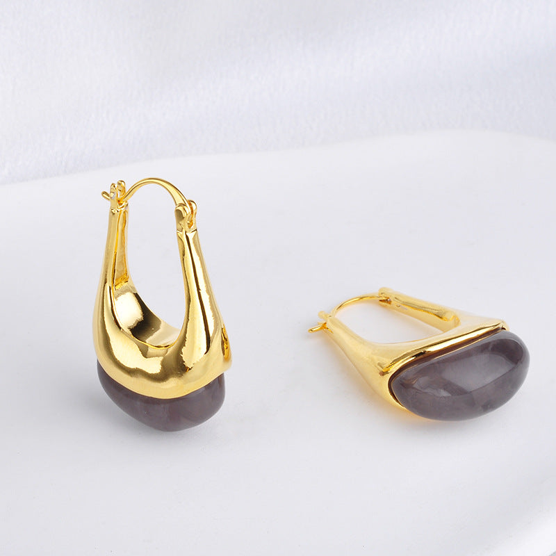 Maillard Amber Hoop Earrings – Retro Luxury, Geometric, Gold-Plated Copper, Women's