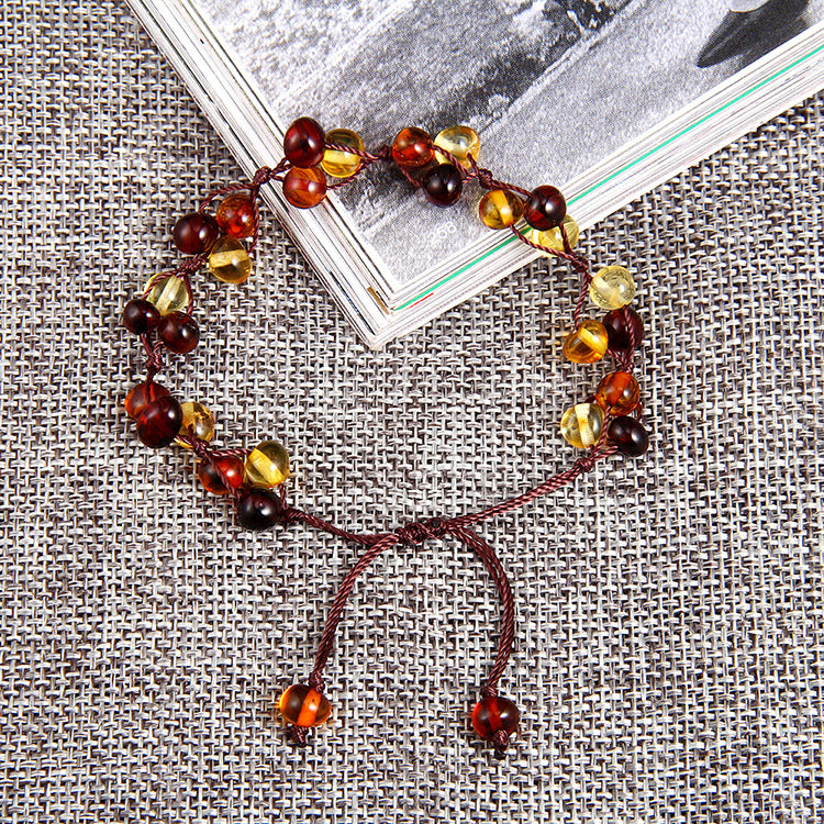 Natural Amber Hand-Woven Bracelet – Geometric Women's Jewelry
