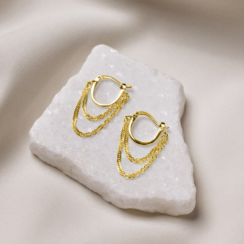 18K Gold-Plated French Chain Hoop Earrings — Geometric Everyday Elegance