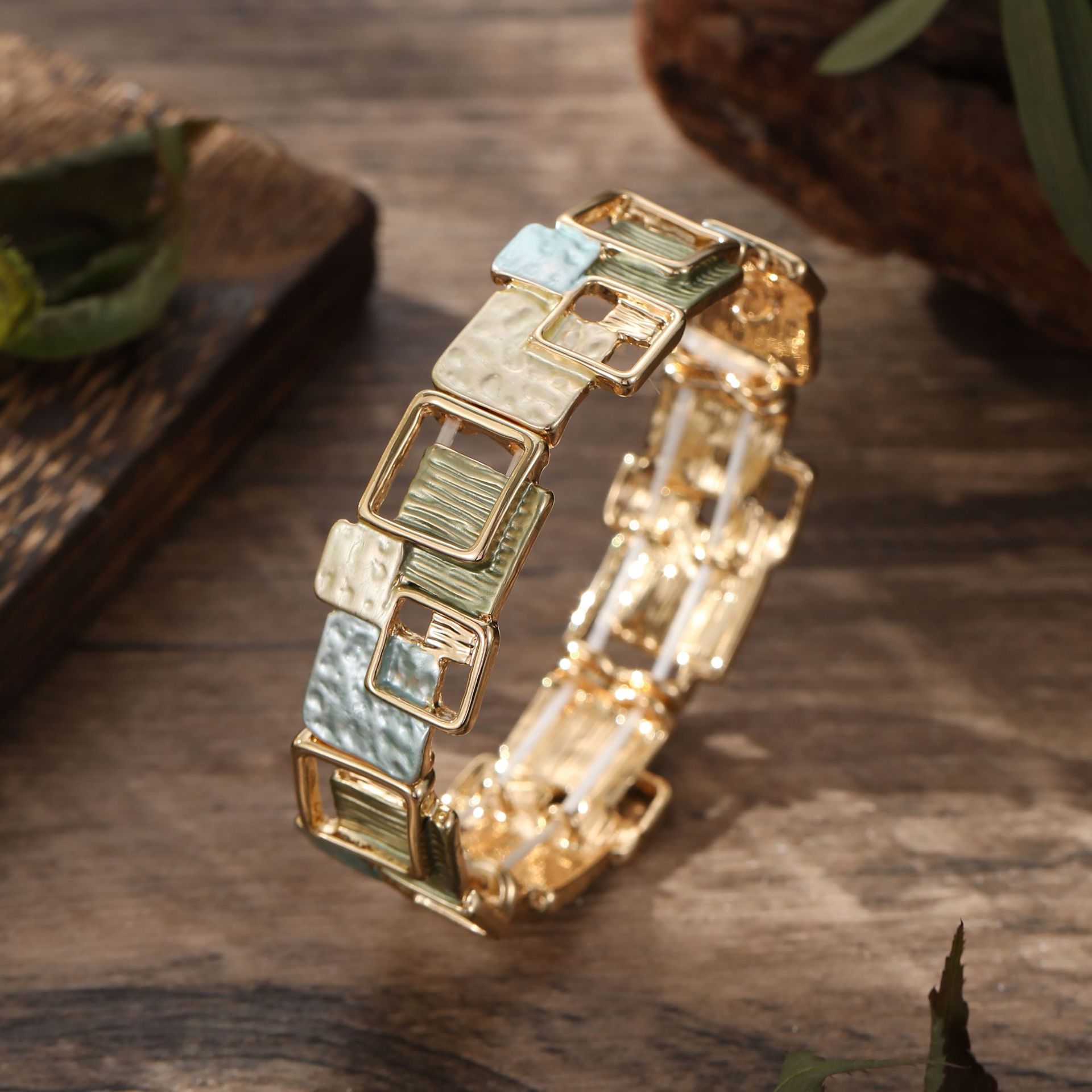 Geometric Square Color Oil Jewelry Set – Earrings, Bracelet & Necklace, Original Design