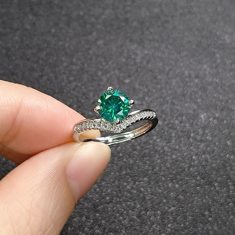 Emerald Moissanite Engagement Ring - Adjustable Green Stone Statement Ring