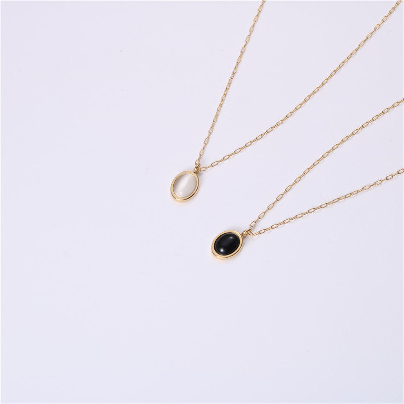 Cat's Eye Pendant Necklace – 316L Titanium Steel, Black & White, Niche Design
