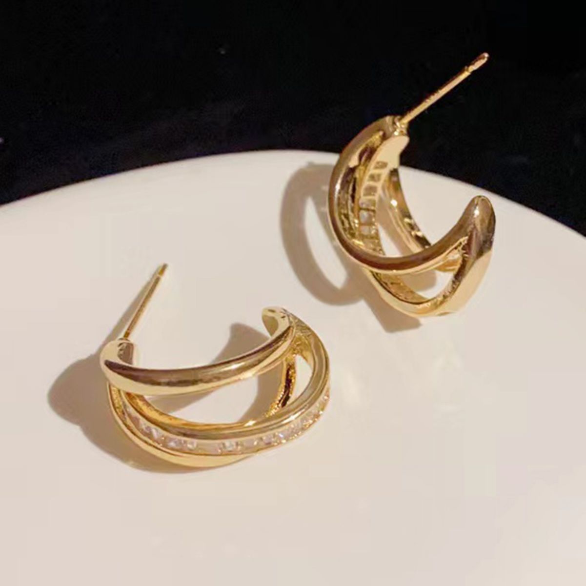 925 Silver Zircon C-Ring Earrings