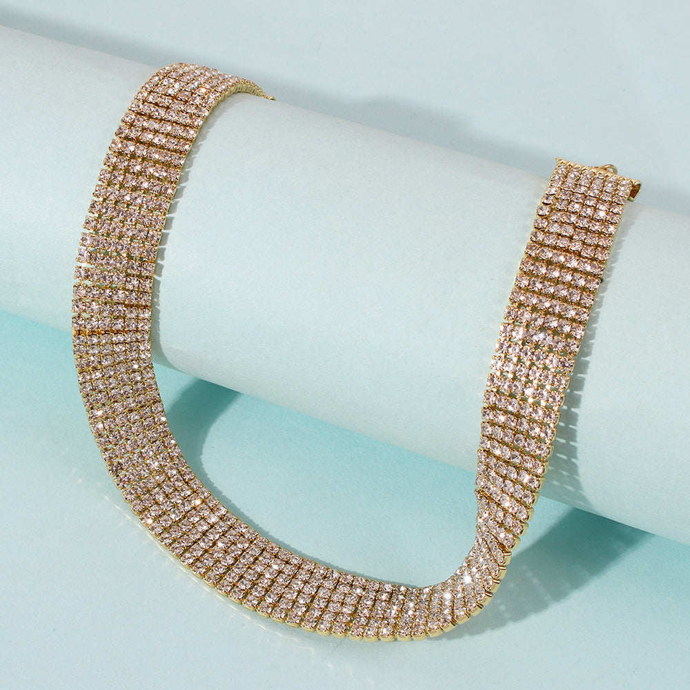 Multi-Row Rhinestone Choker Necklace – Gold & Silver