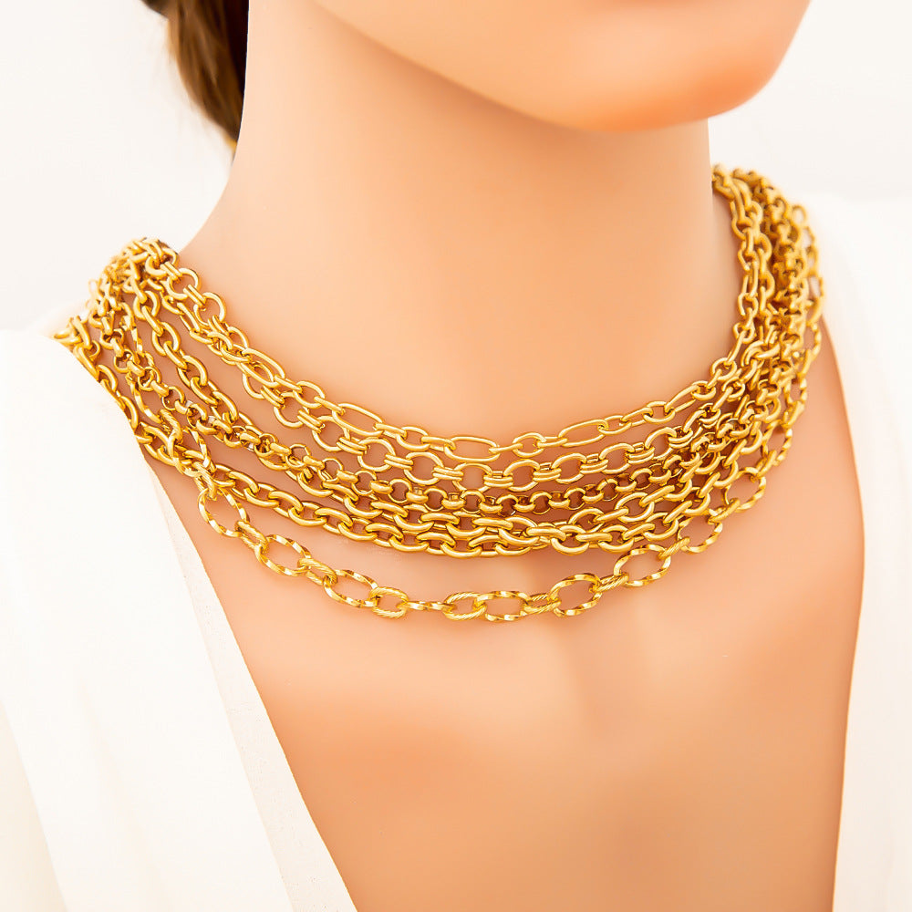 Handmade 18K Gold Necklace – Layered Chain Statement Piece