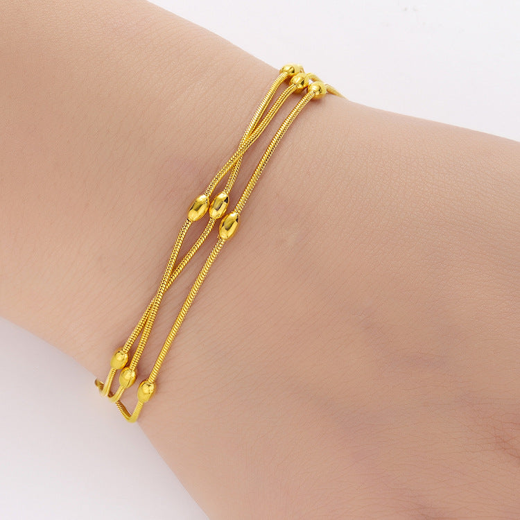 24K Gold-Plated Triple Strand Bead Bracelet – Women's Layered Egg Bead