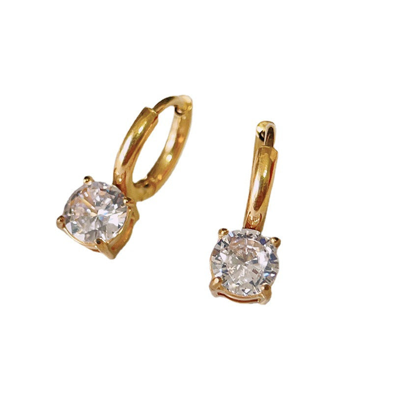 Solitaire Zircon Huggie Earrings – 18K Gold & Silver Titanium Steel