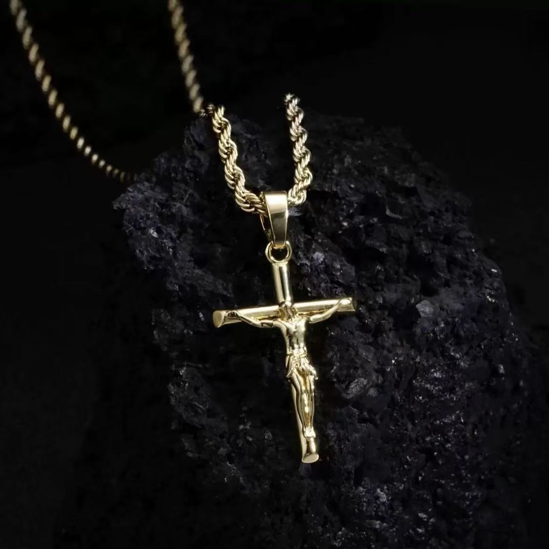 Cross Pendant Necklace – Gold-Plated Religious Chain Jewelry