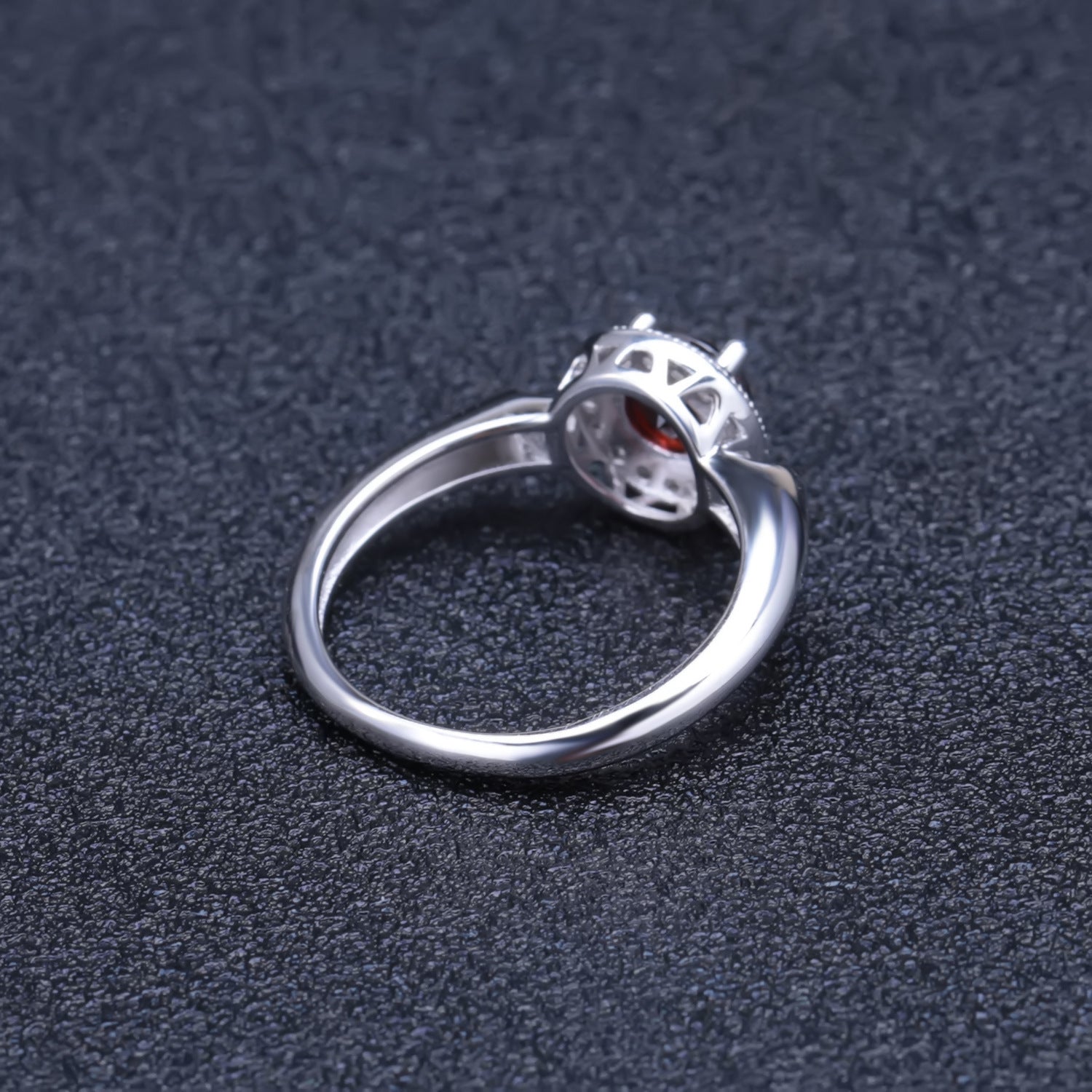 925 Silver Pomegranate Halo Ring – Retro Red Gemstone