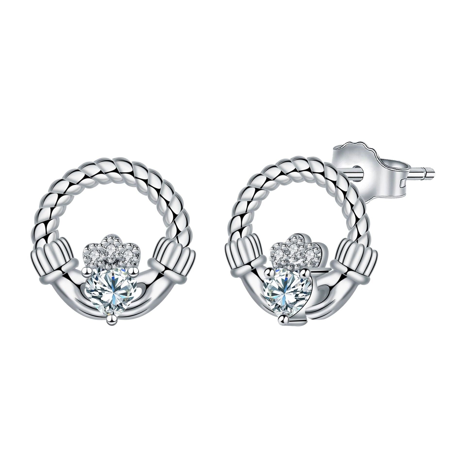 Crown Heart Stud Earrings – 925 Silver, Gemstone, Perfect Mother's Day Gift