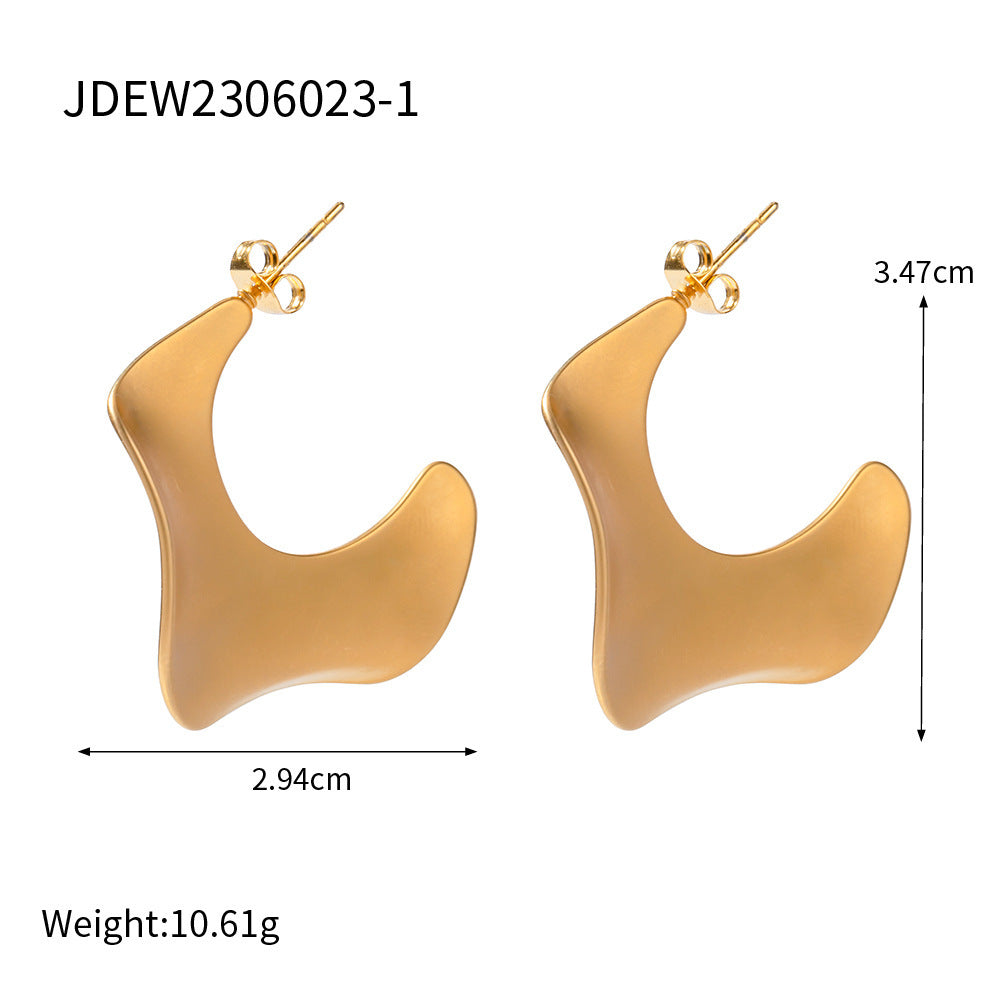 Classic 18K Gold Wave Hoop Earrings – Stainless Steel C-Shape Geometric Luxury Jewelry for Women