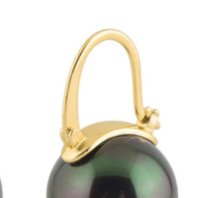 18K Gold Black Tahitian Pearl Ear Clips – Luxury Pearl Drop Earrings for Women