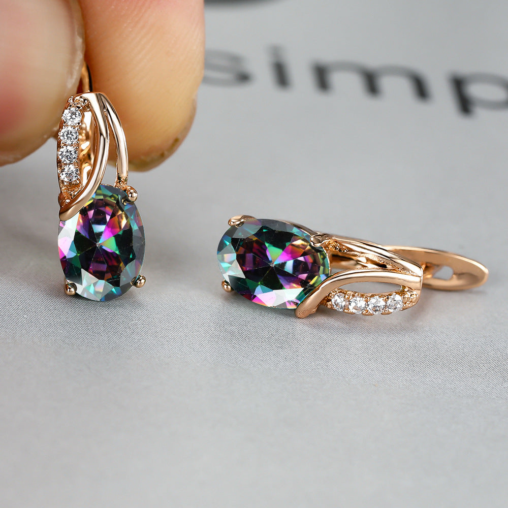 Champagne Gold Zircon Ear Clips – Diamond-Cut Copper Huggie Earrings for Women