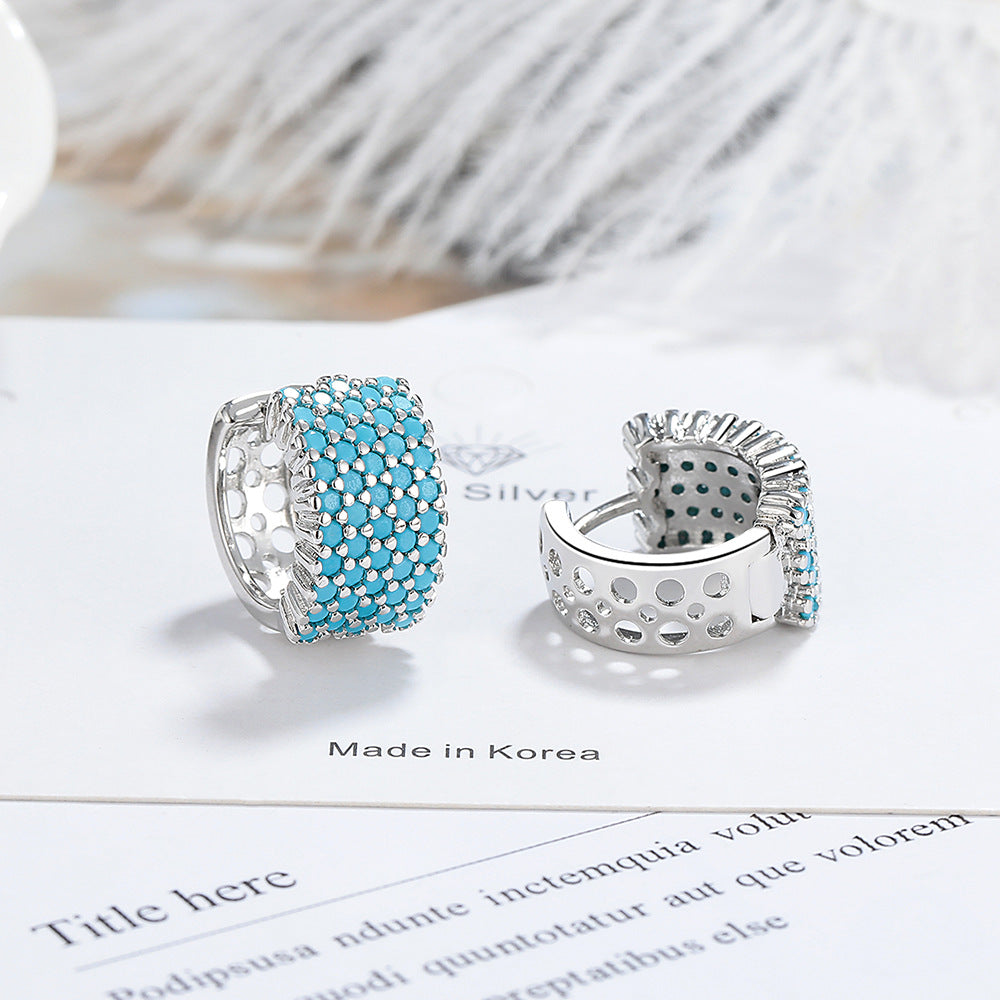 Turquoise Zircon Wide Band Hoop Earrings – Gold & Silver Electroplated Copper Luxury Jewelry for Women