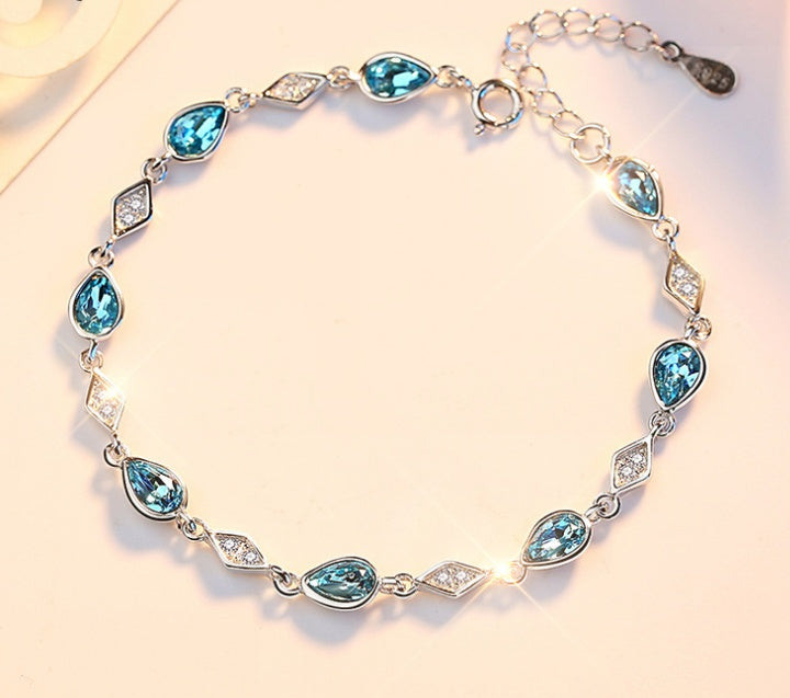 Austrian Blue Crystal Bracelet — 925 Sterling Silver