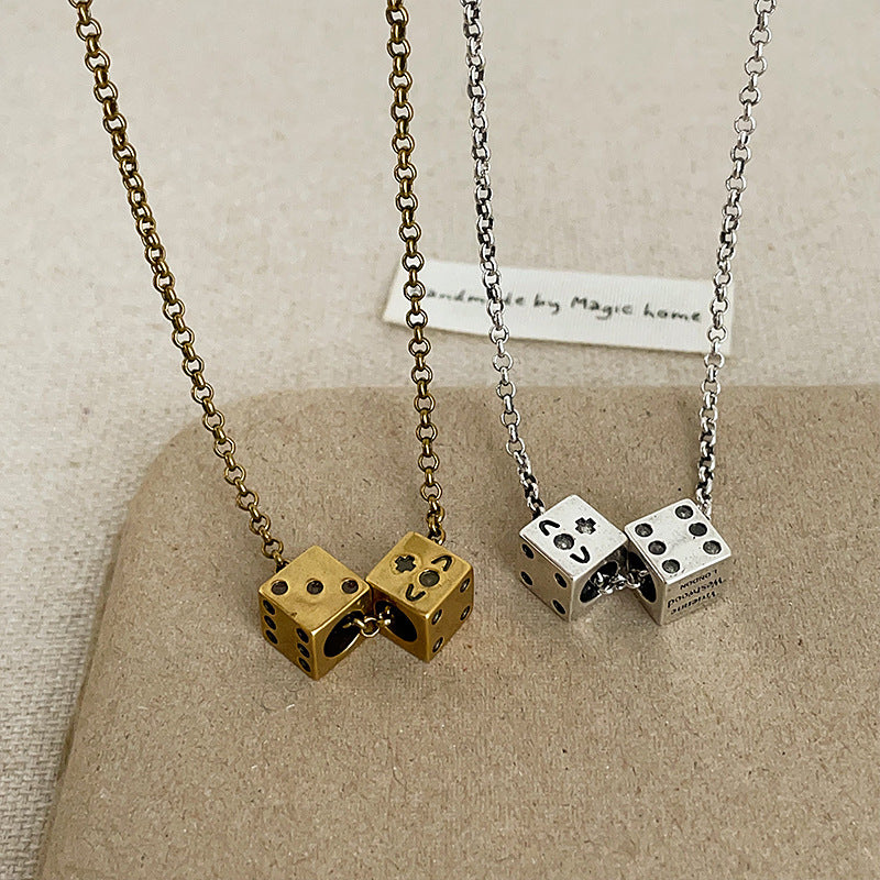 Versatile Dice Pendant Necklace - Unique Statement Chain Gold Silver