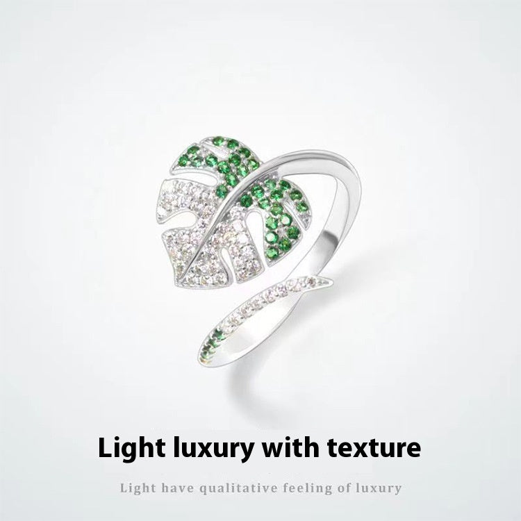Silver Leaf Blossom Open Ring – Women’s Adjustable
