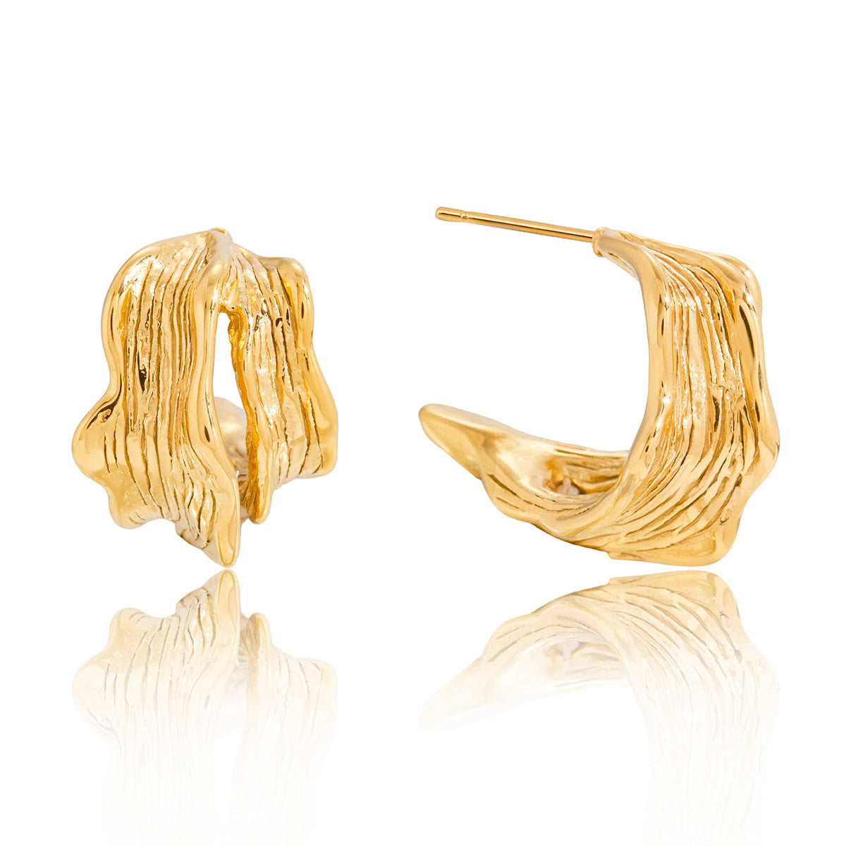 Classic 18K Gold Wave Hoop Earrings – Stainless Steel C-Shape Geometric Luxury Jewelry for Women