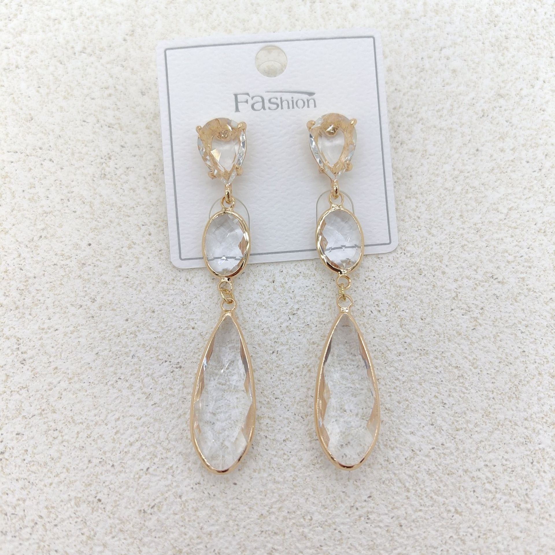 Crystal Glass Drop Earrings — Geometric Long Dangle