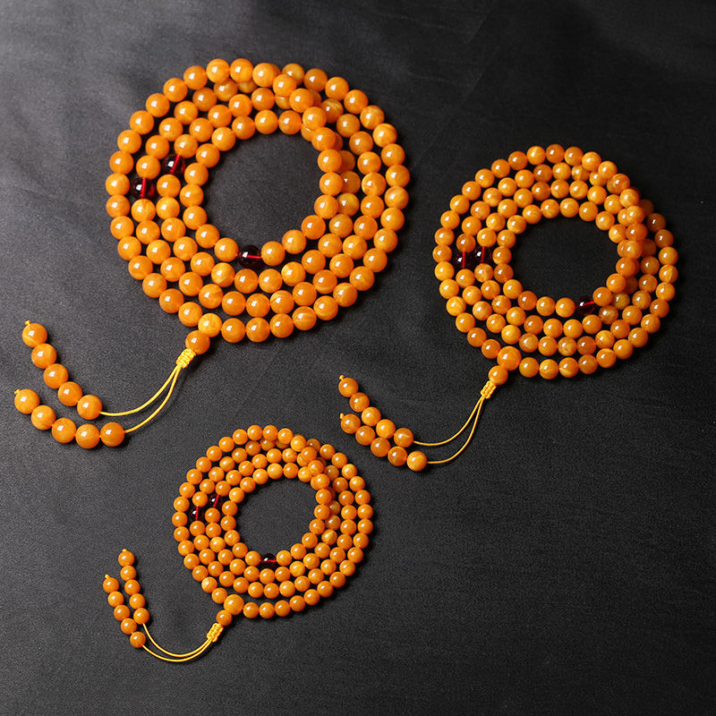 Old Honey Amber 108 Beads Bracelet – Beeswax, Zodiac, New Chinese Style, Unisex