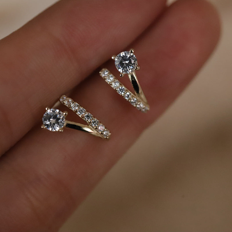 Geometric Diamond Stud Earrings – 925 Silver, Gold, Women's Daily Wear