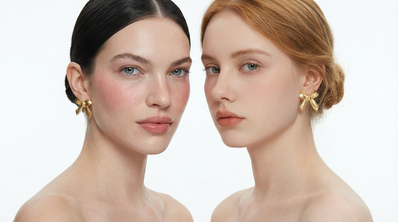 Gold Bow Stud Earrings - Luxury Minimalist Statement Piece