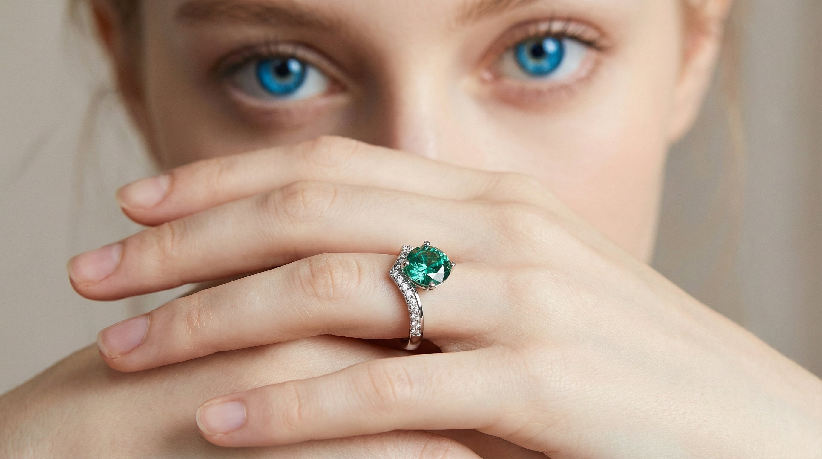 Emerald Moissanite Engagement Ring - Adjustable Green Stone Statement Ring