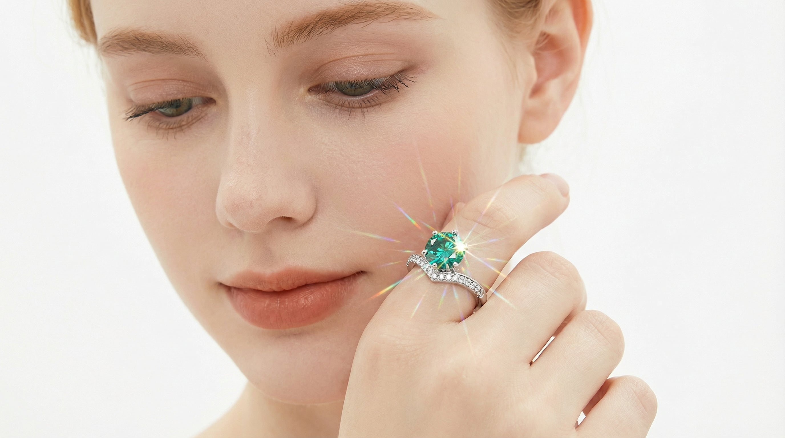 Emerald Moissanite Engagement Ring - Adjustable Green Stone Statement Ring