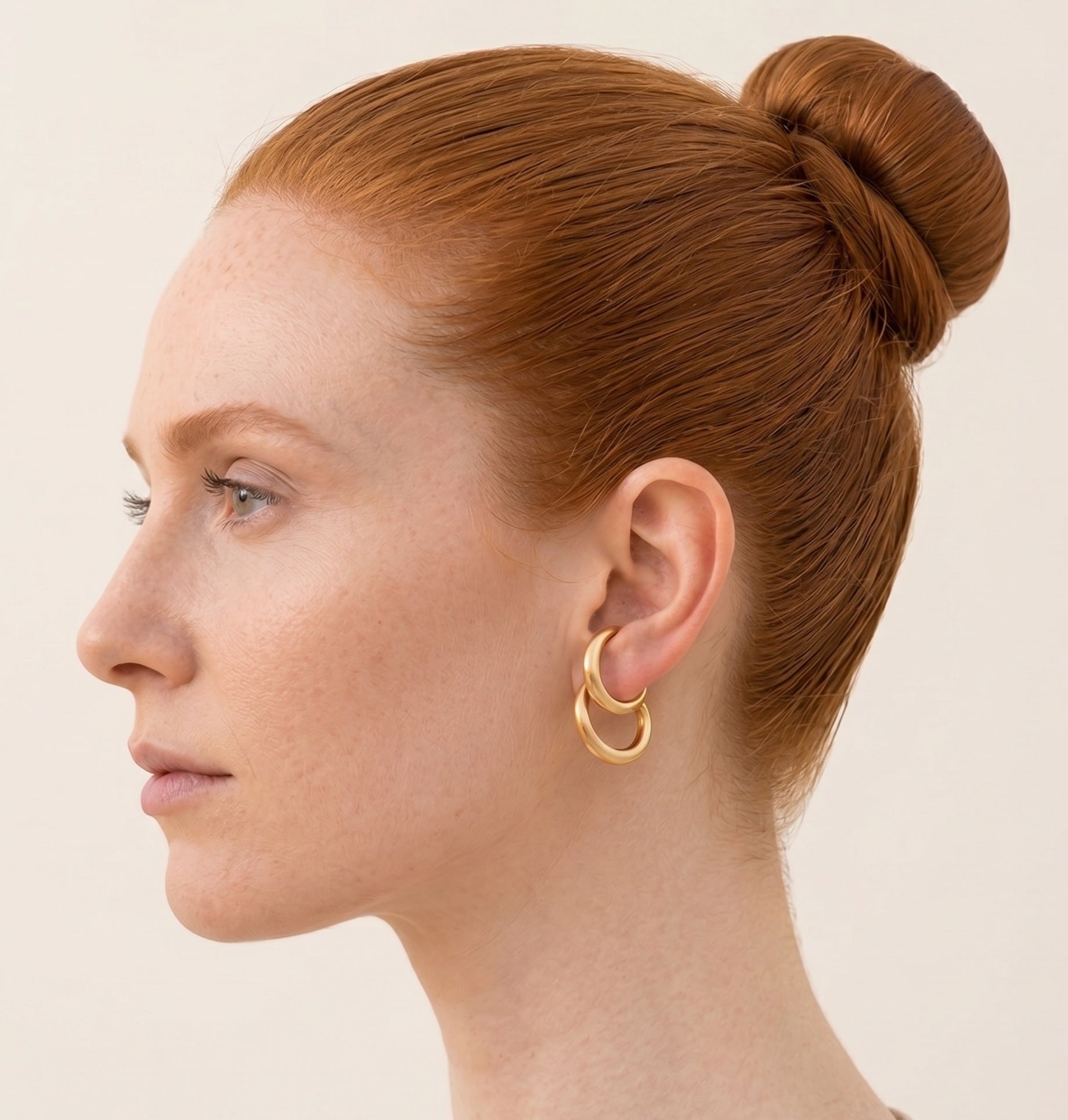 European Style Gold Hoop Earrings — Double Ring Design