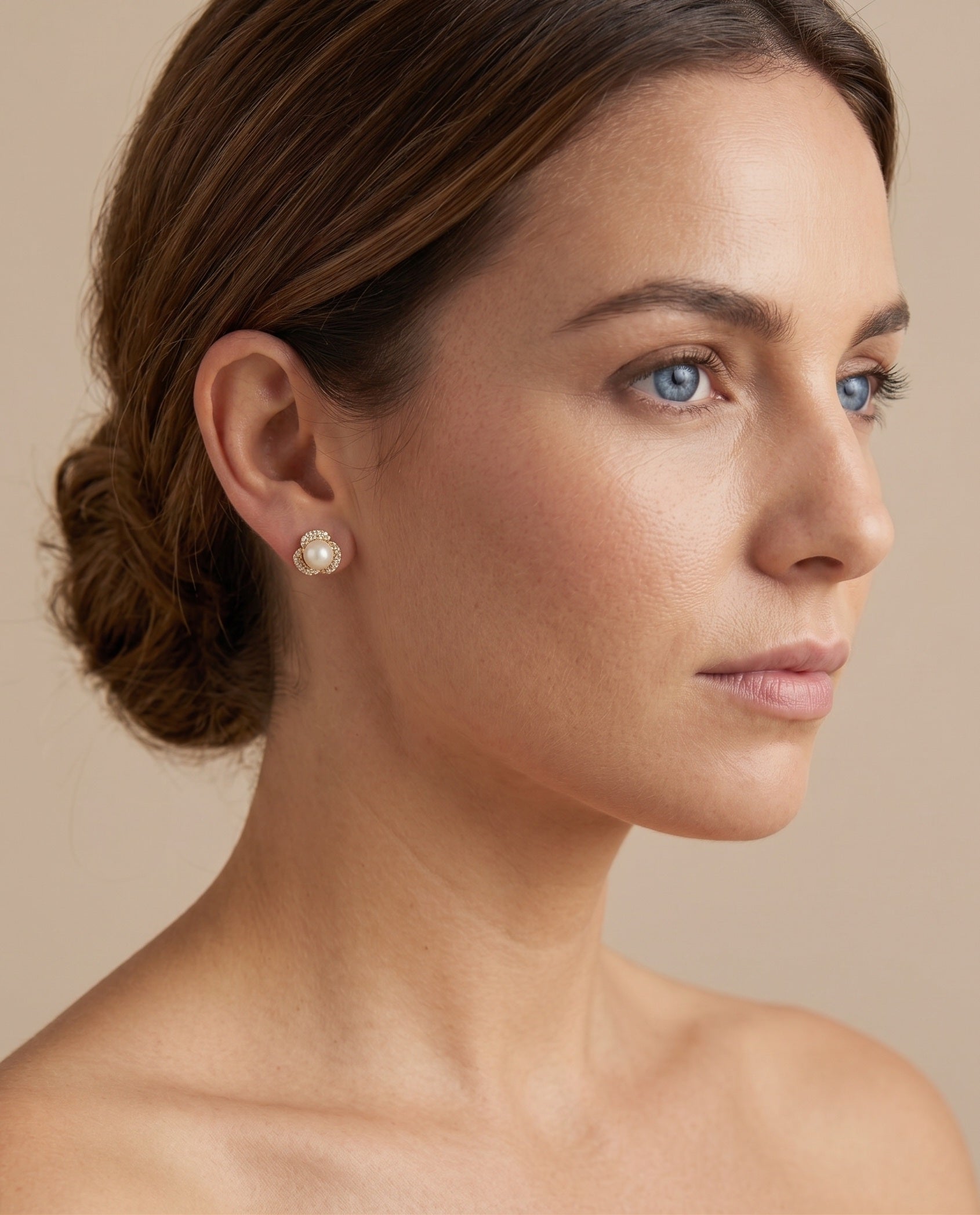 Pearl Halo Stud Earrings – 925 Sterling Silver Trilobed Swirl Design