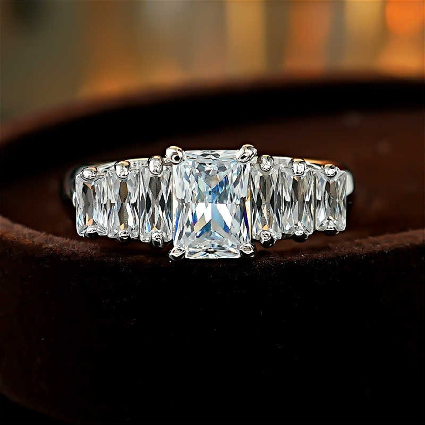 925 Silver Square Diamond Row Ring – Women’s White