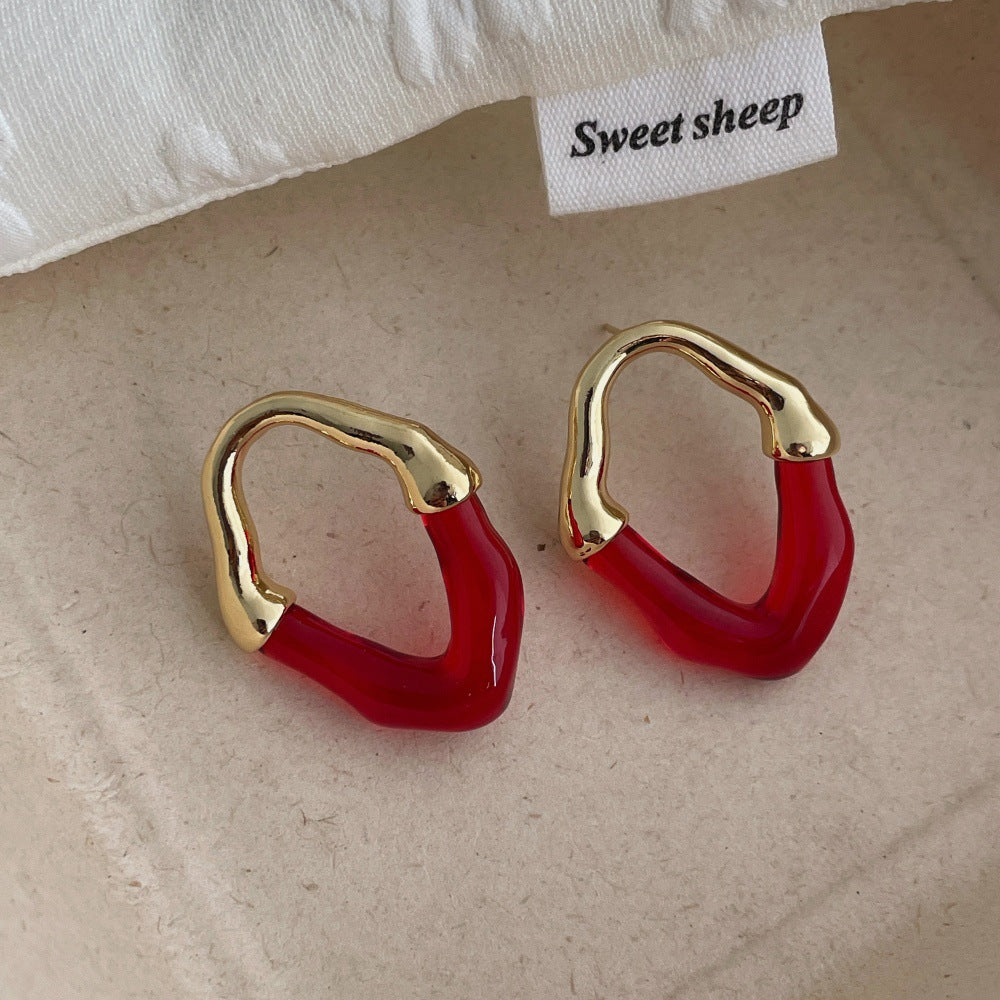 Geometric Square Resin & Metal Hoop Earrings – Polished Acrylic French Style Luxury Earrings for Women