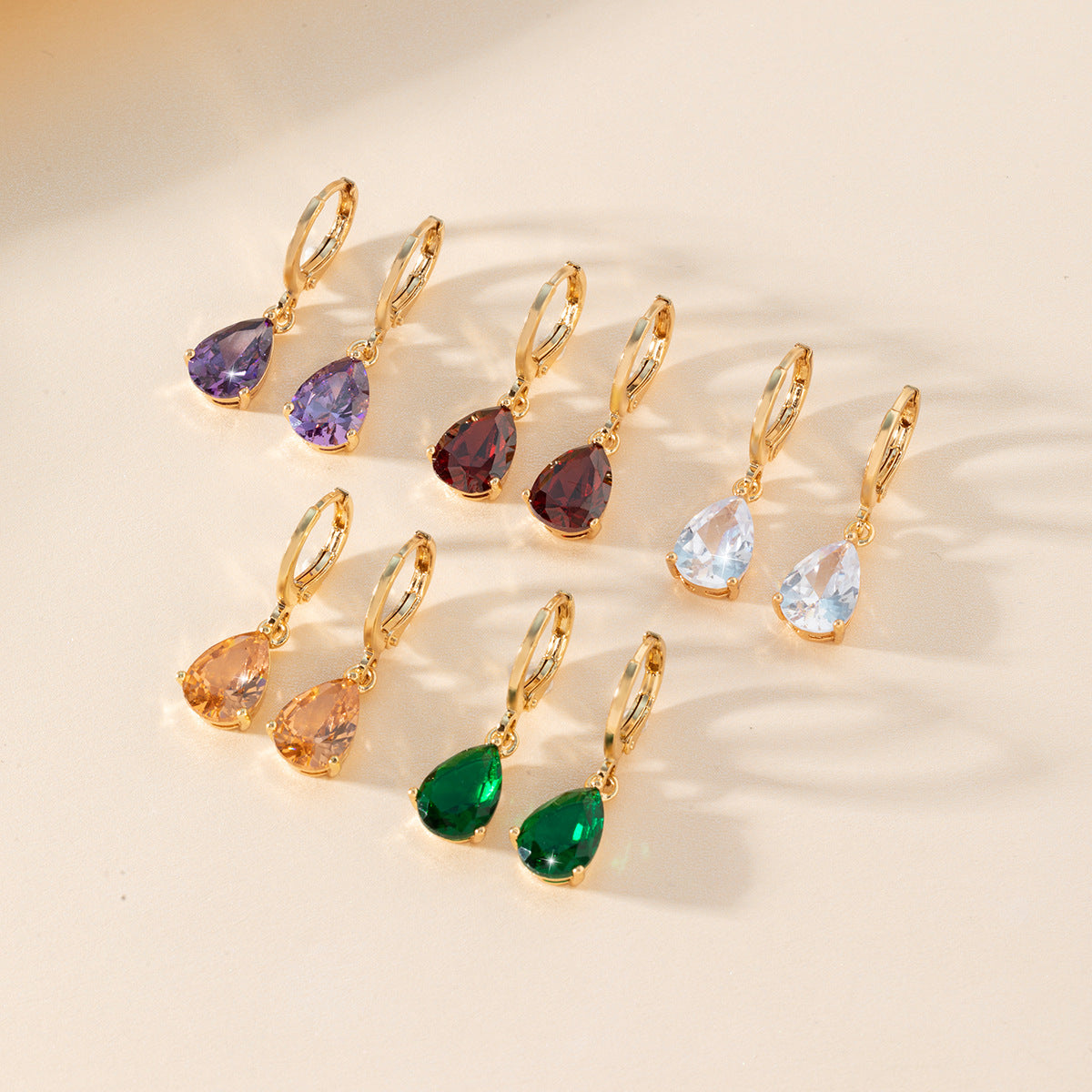 Colorful Zircon Teardrop Earrings – Retro Copper Beveled Studs