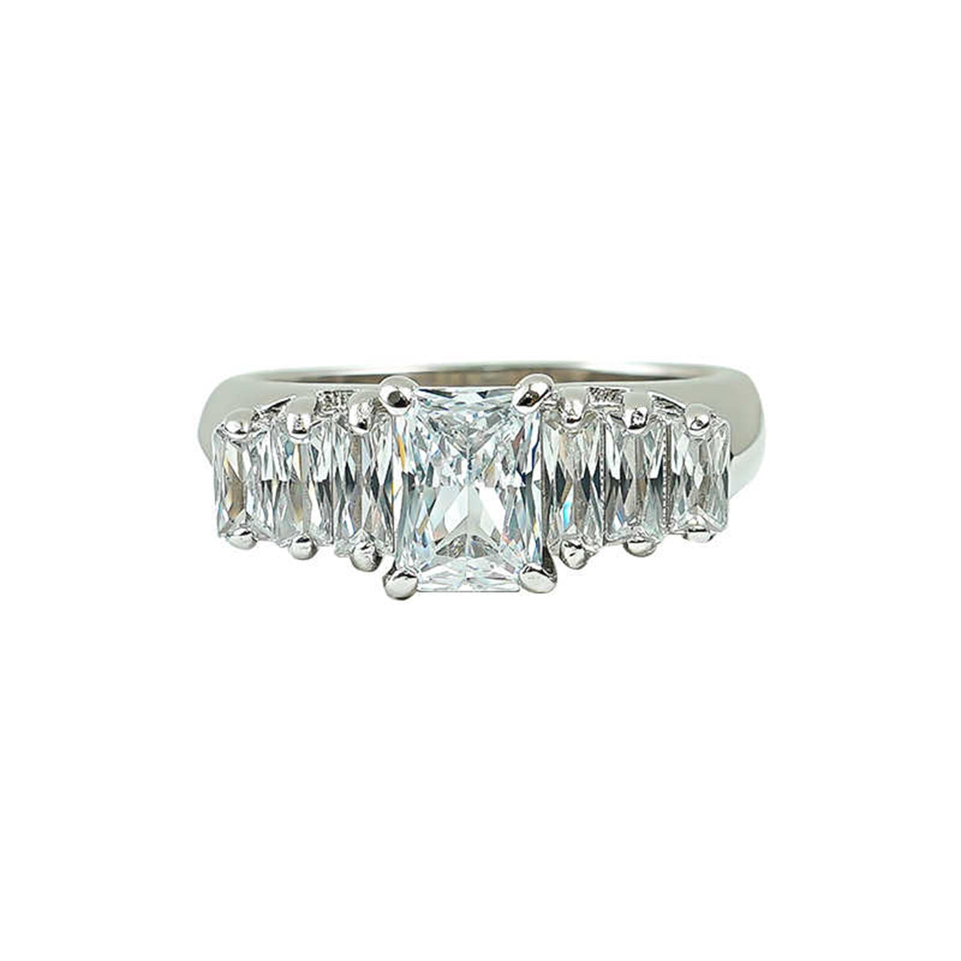 925 Silver Square Diamond Row Ring – Women’s White