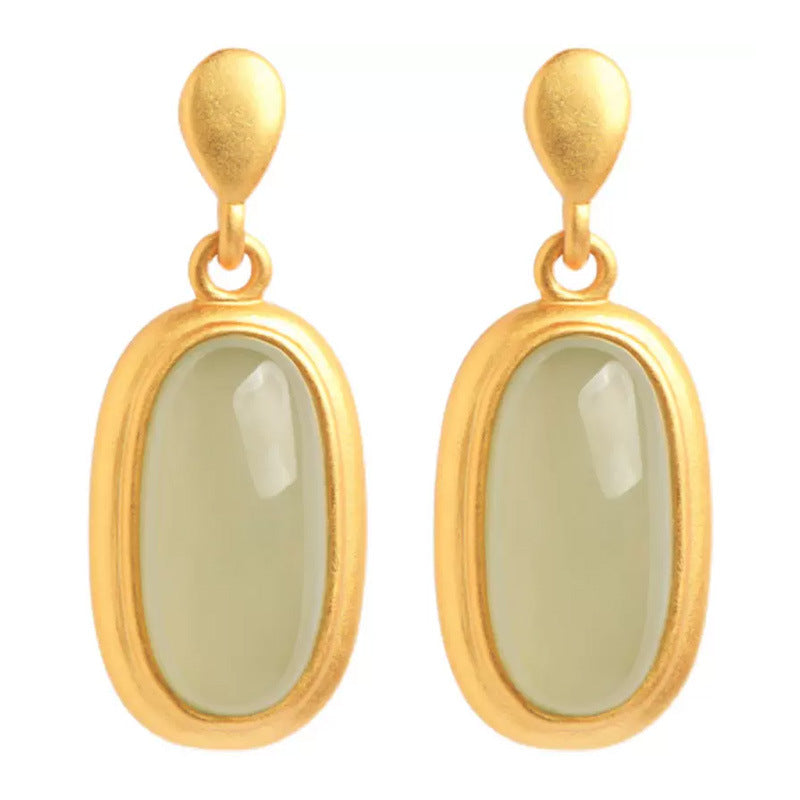 Ancient Gold Hetian Jade Drop Earrings – Copper National Style Ellipse Luxury Jewelry for Women